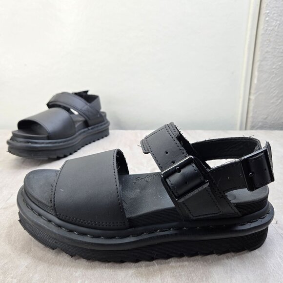 Dr. Martens Shoes - Dr. Martens Voss Quad Platform Sandals Size 8 Black Leather Grunge Y2K Chunky